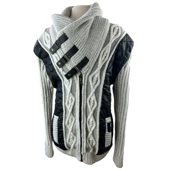 LCR Chunky Knit Thick Cardigan Sweater Jacket Large Cable Knit Ribbed Buckle - Picture 11 of 13